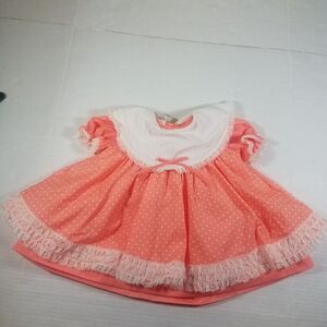 Vintage Mini World Polka Dot Pinafore Apron Coral Lace Baby Dress 6-9 Months